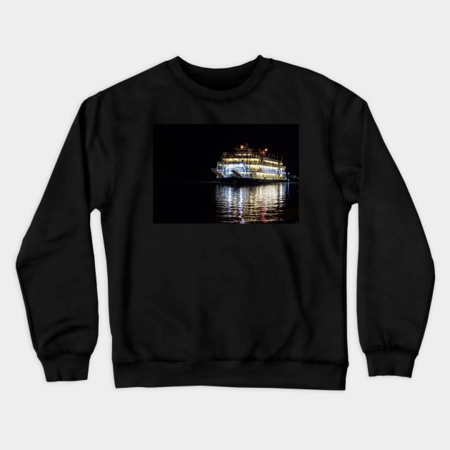 Savannah Riverboat at night Crewneck Sweatshirt by Ckauzmann